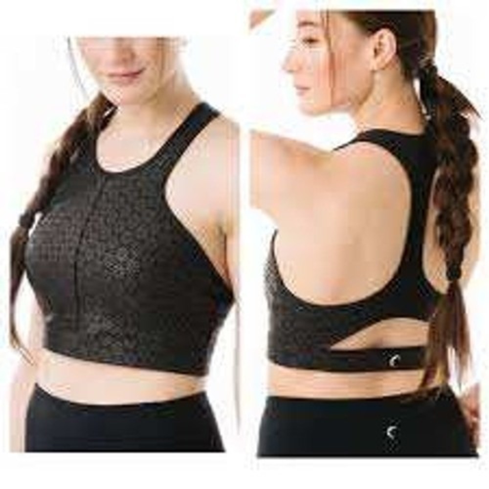 Zyia Active Black Flower Power Bra High Neck Racerback Floral Sports Bra 1206M M